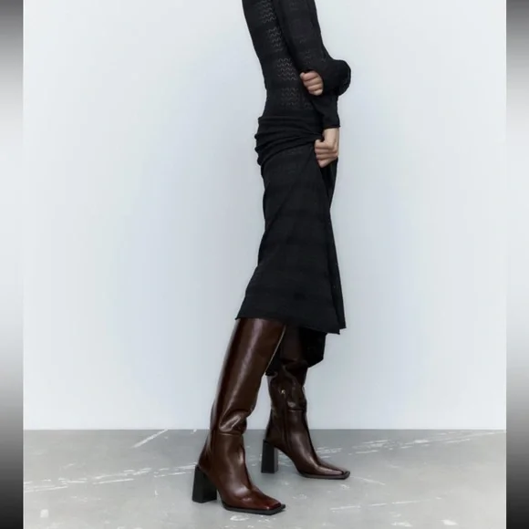 Zara leather boots brown square toe - Picture 9 of 9